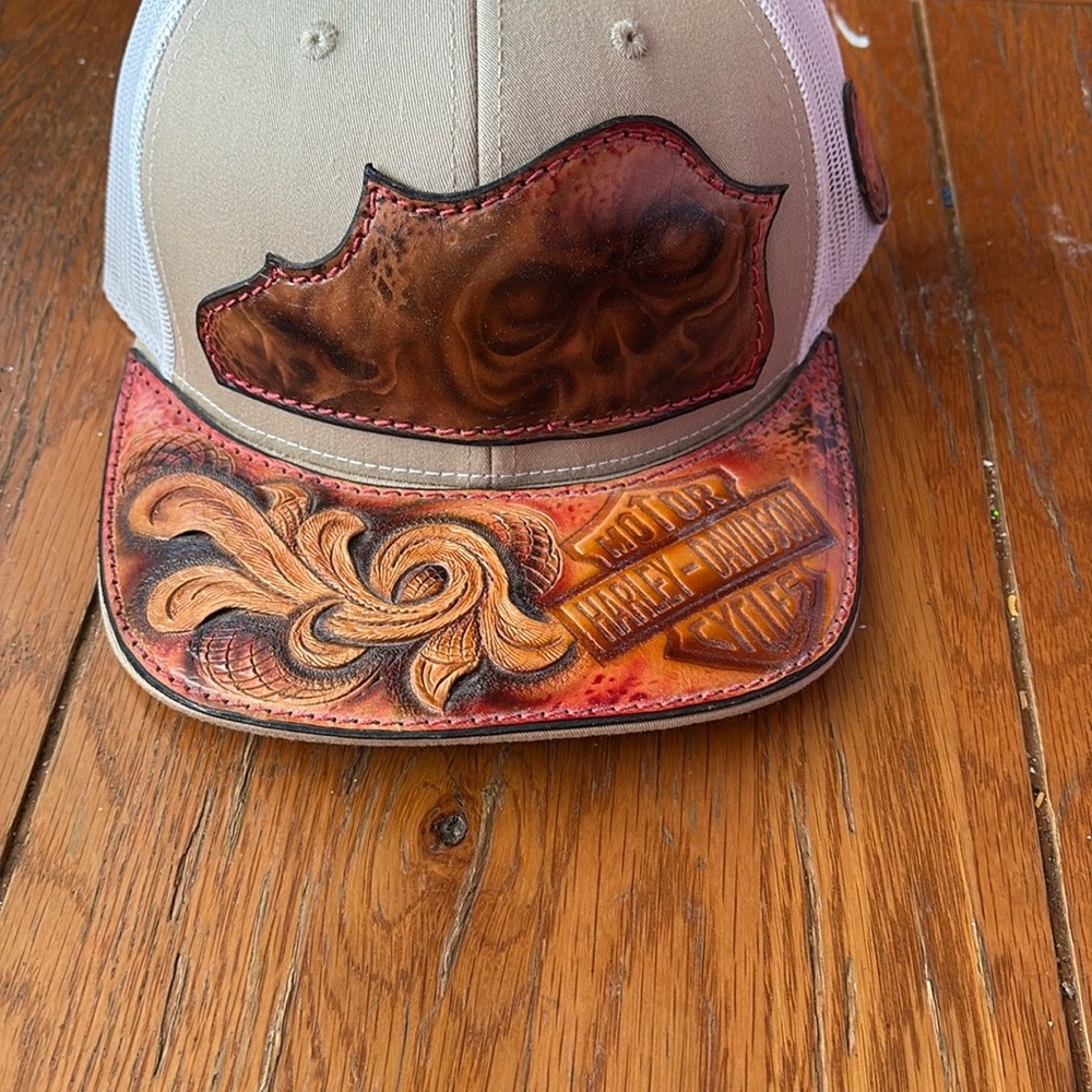 Brown and Tan Leather Patch Hat